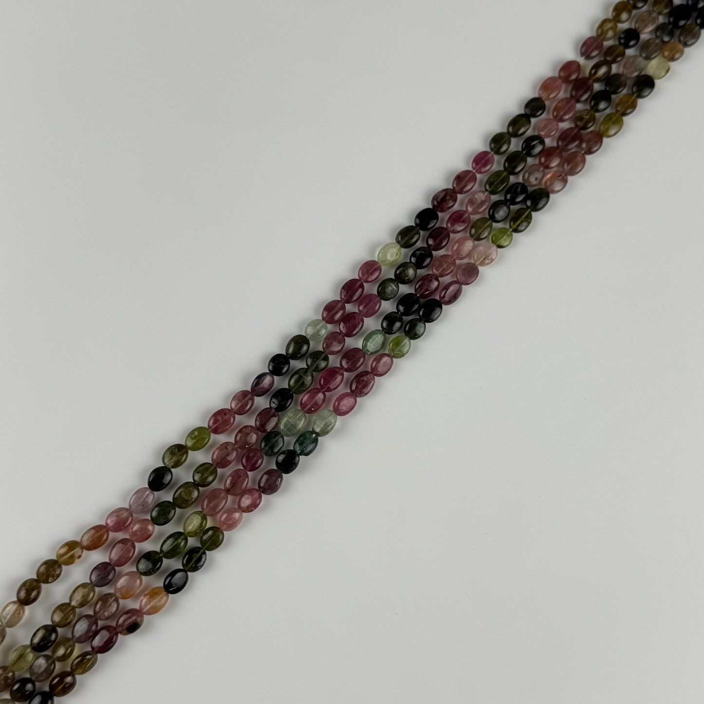 Multicolor Tourmaline Oval Shape Double-Sided doummed Gemstone Beads