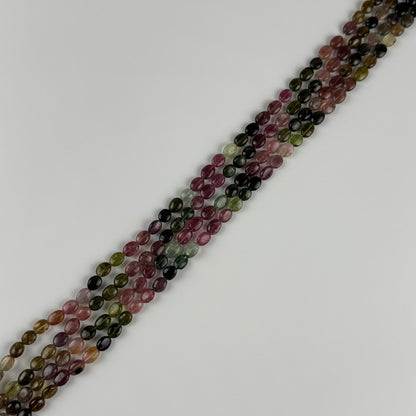 Multicolor Tourmaline Oval Shape Double-Sided Domed Gemstone Beads