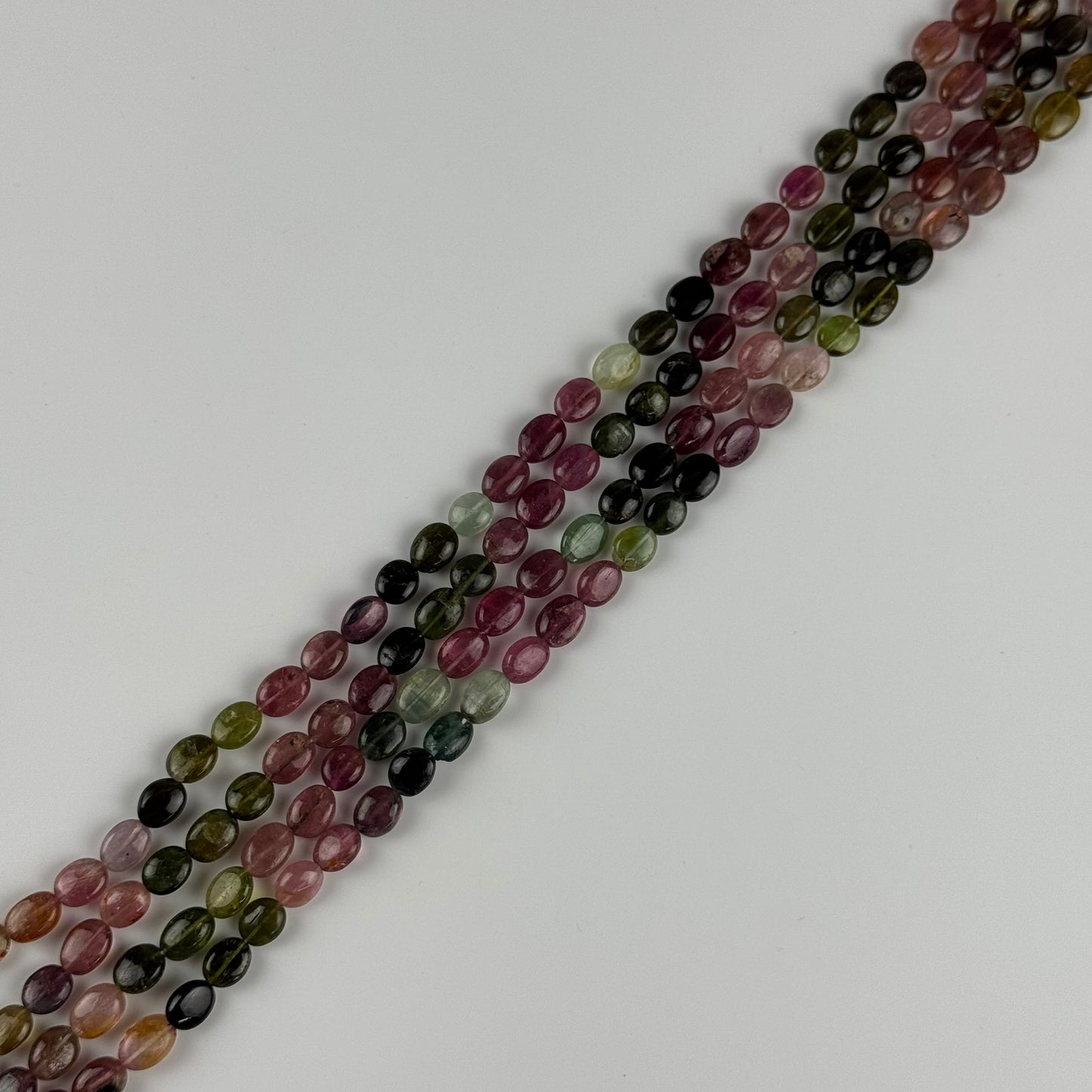 Multicolor Tourmaline Oval Shape Double-Sided doummed Gemstone Beads