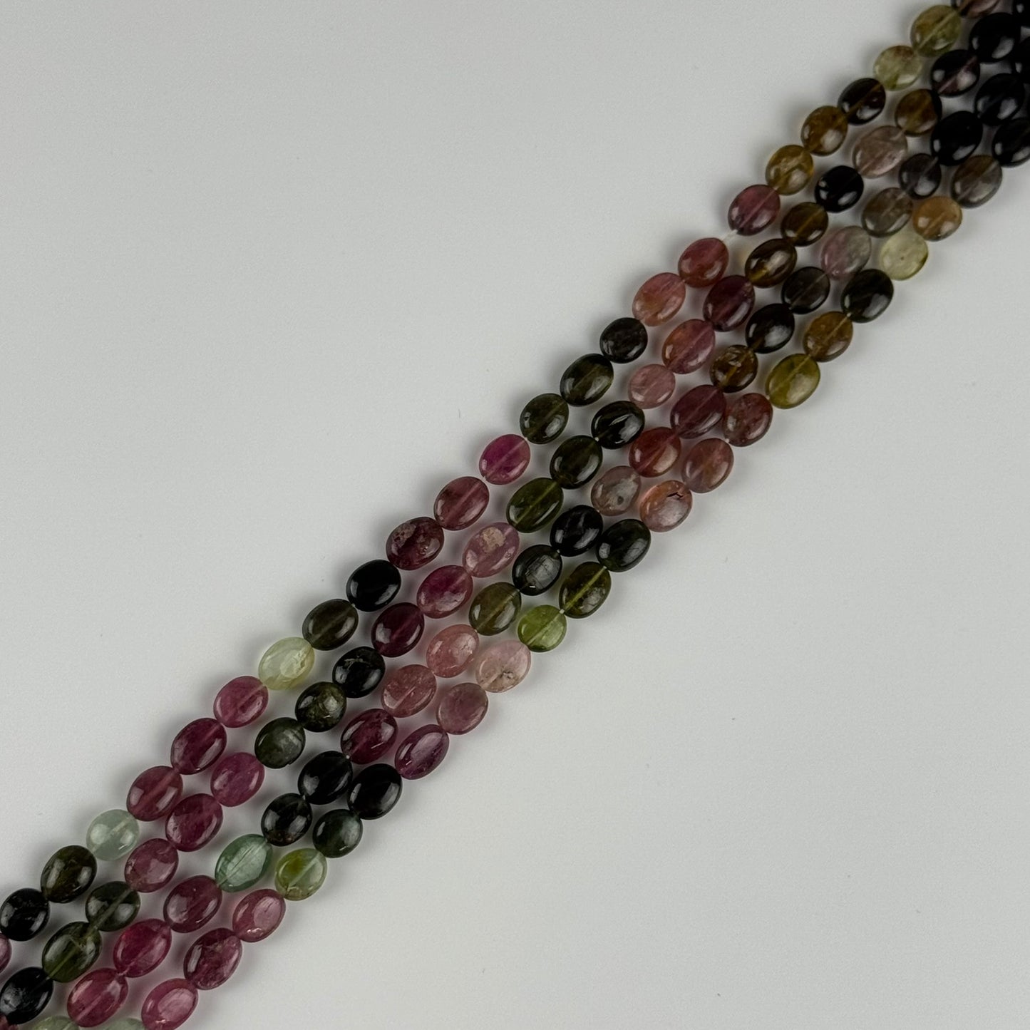 Multicolor Tourmaline Oval Shape Double-Sided doummed Gemstone Beads
