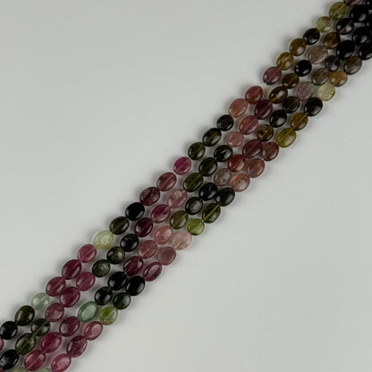 Multicolor Tourmaline Oval Shape Double-Sided Domed Gemstone Beads