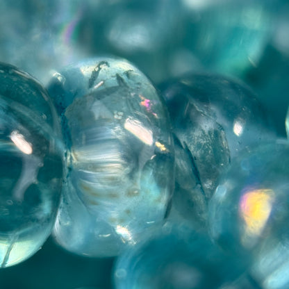 Blue Green Apatite Polished Rondelle Gemstone Beads (A Quality)