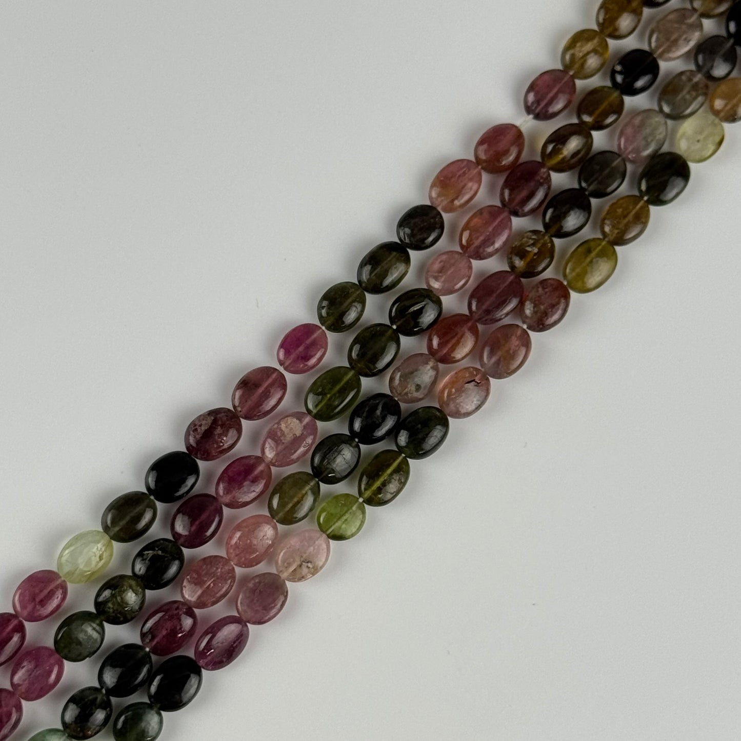 Multicolor Tourmaline Oval Shape Double-Sided doummed Gemstone Beads