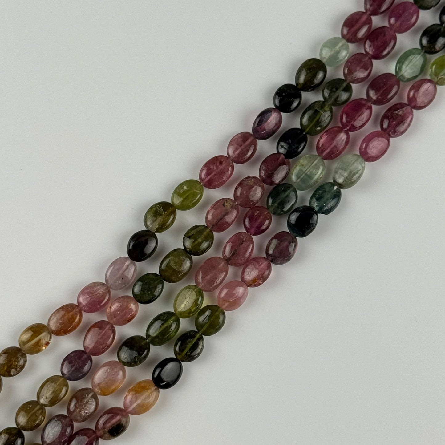 Multicolor Tourmaline Oval Shape Double-Sided doummed Gemstone Beads