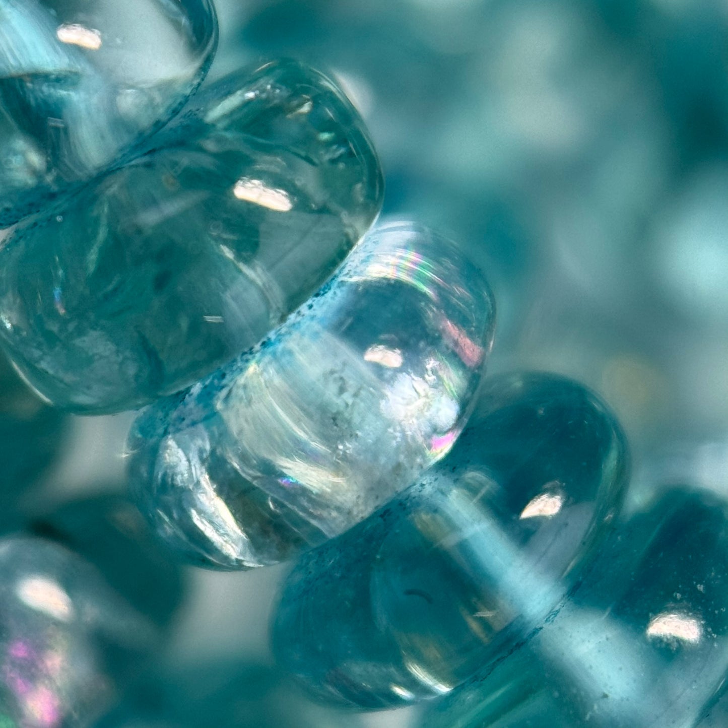 Blue Green Apatite Polished Rondelle Gemstone Beads (A Quality)