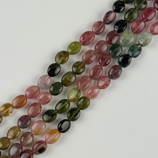 Multicolor Tourmaline Oval Shape Double-Sided doummed Gemstone Beads