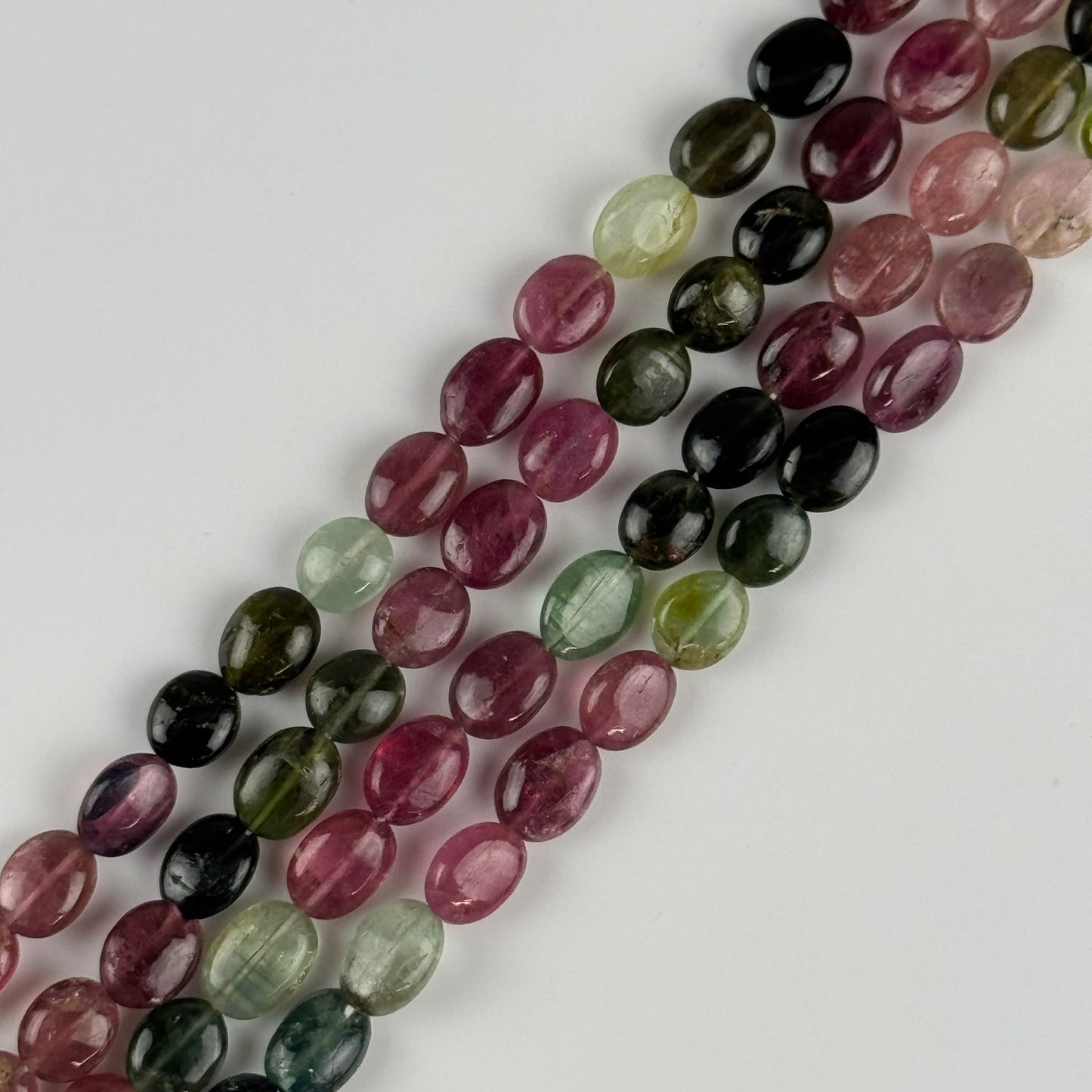 Multicolor Tourmaline Oval Shape Double-Sided doummed Gemstone Beads