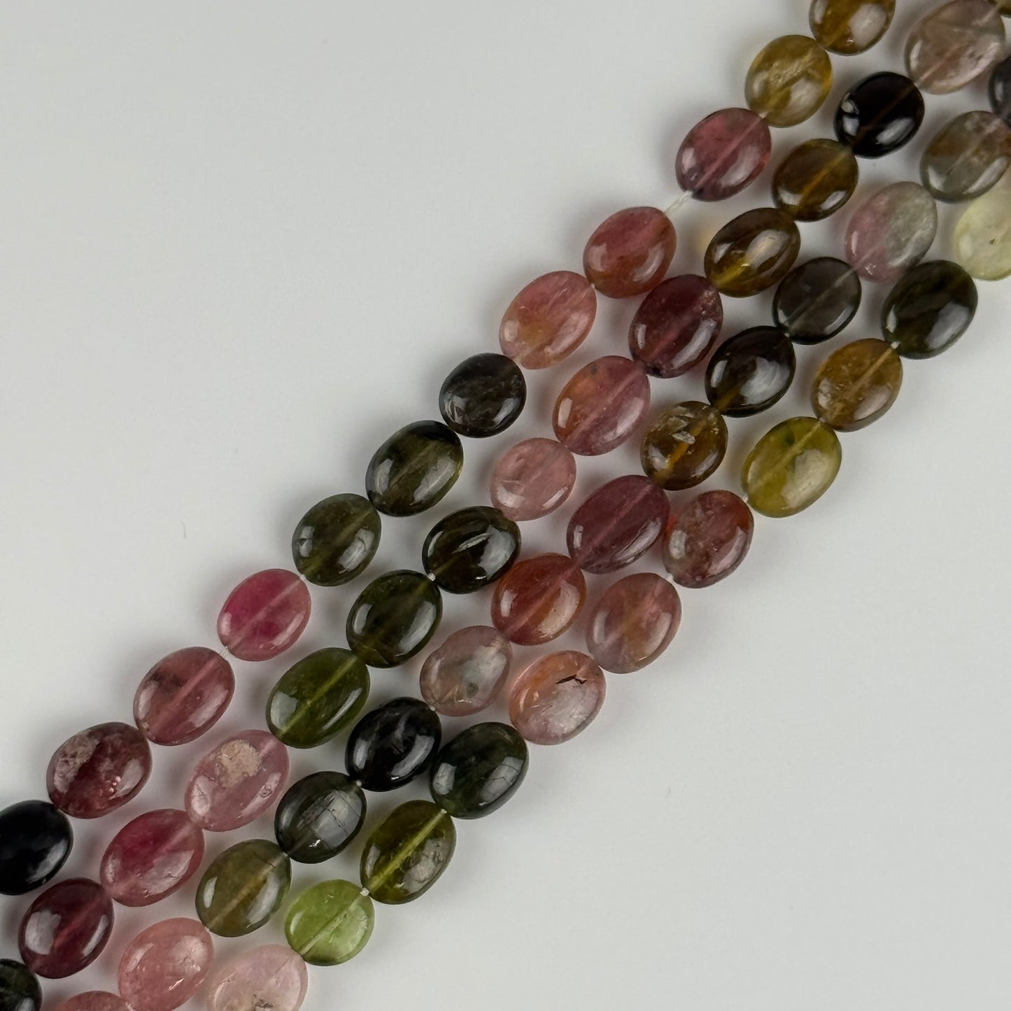 Multicolor Tourmaline Oval Shape Double-Sided doummed Gemstone Beads