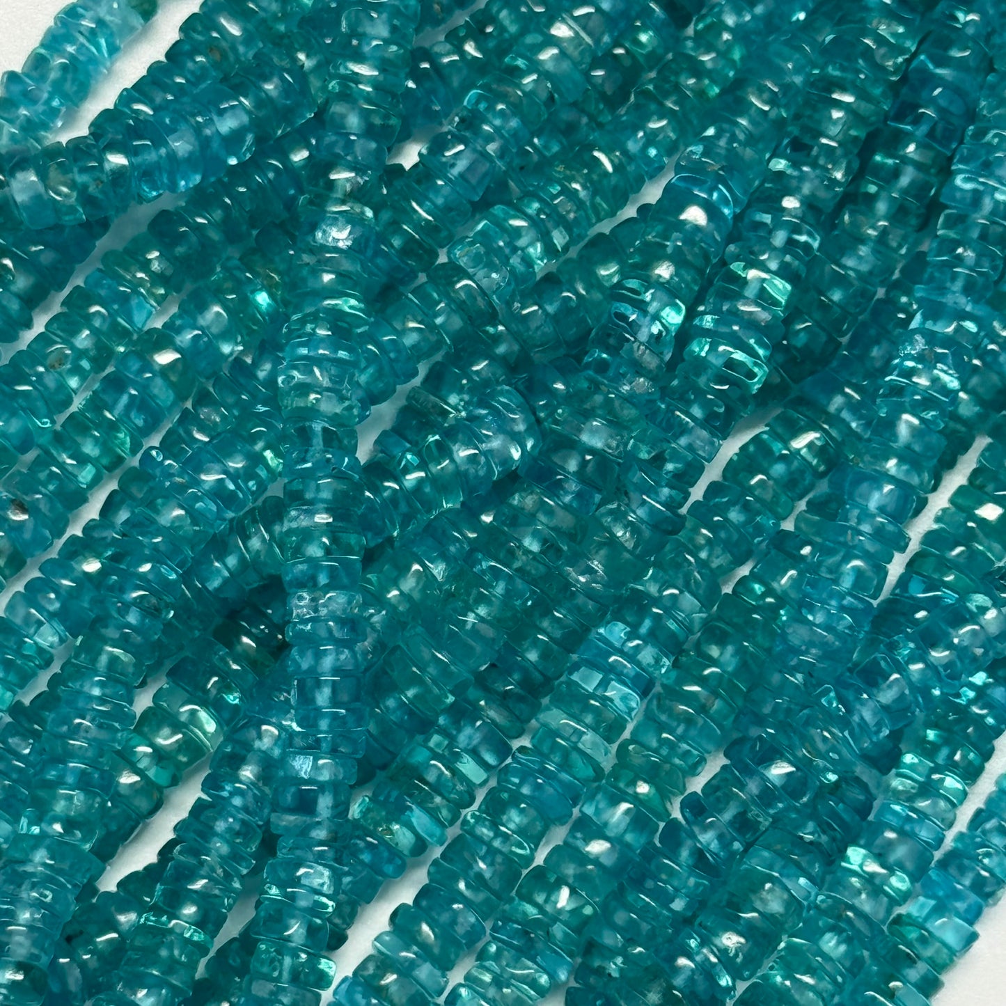 Blue Apatite Polished Heishi Gemstone Beads (A Quality)