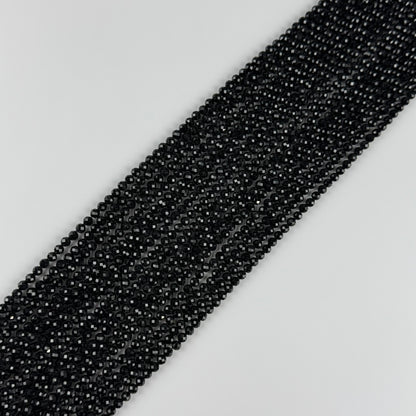 Black Tourmaline Faceted Round Gemstone Beads (AA Quality)