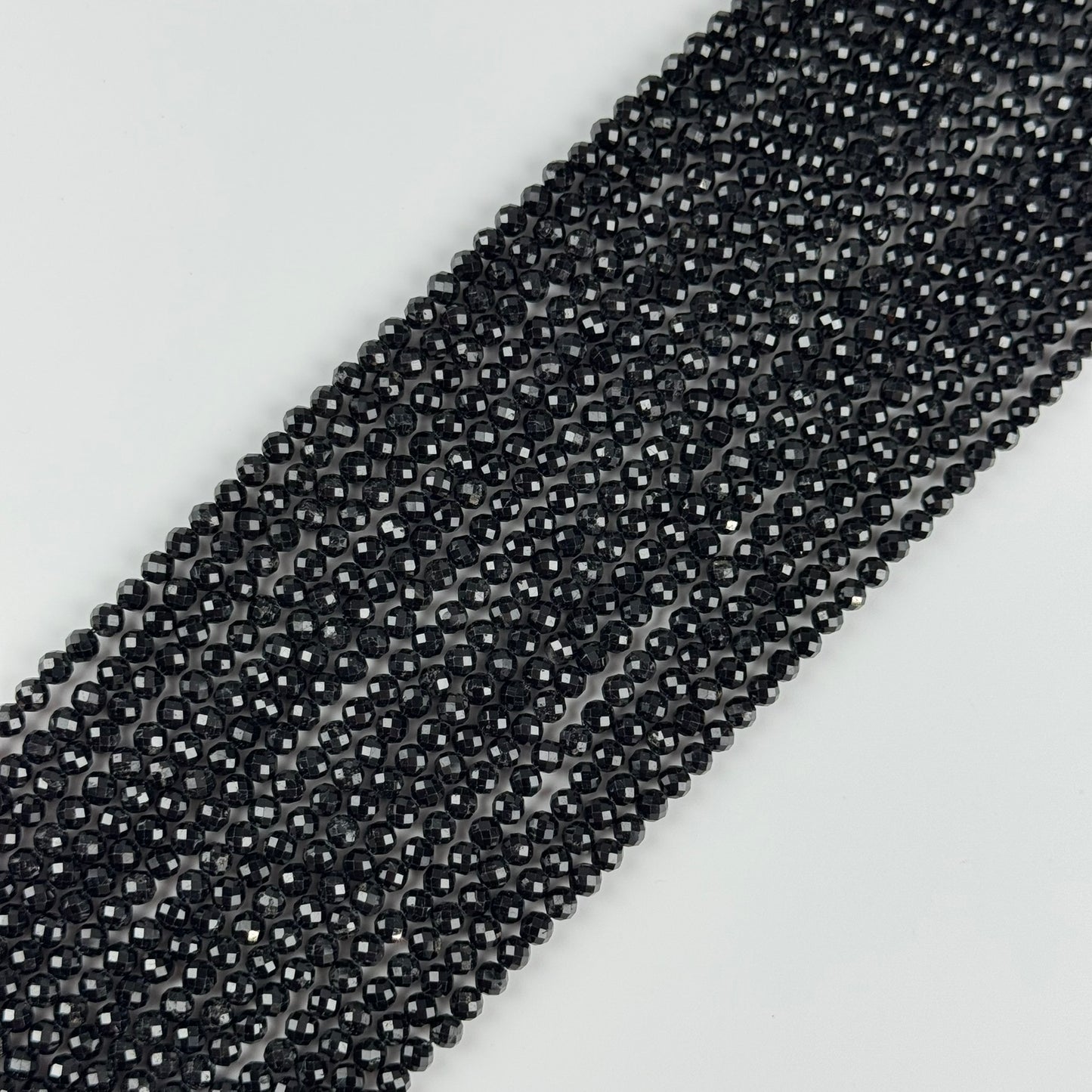 Black Tourmaline Faceted Round Gemstone Beads (AA Quality)