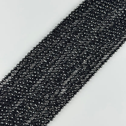 Black Tourmaline Faceted Round Gemstone Beads (AA Quality)