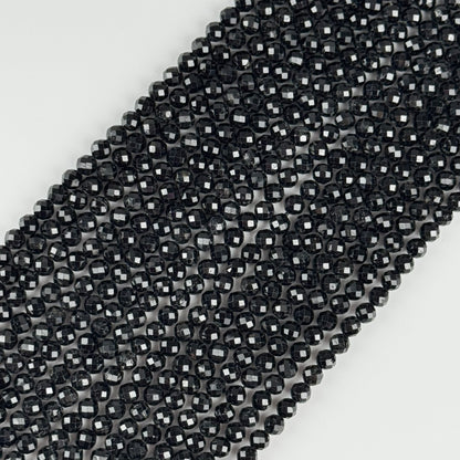 Black Tourmaline Faceted Round Gemstone Beads (AA Quality)