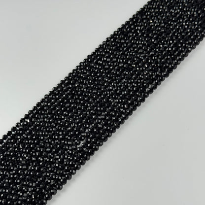 Black Tourmaline Faceted Round Gemstone Beads (AA Quality)