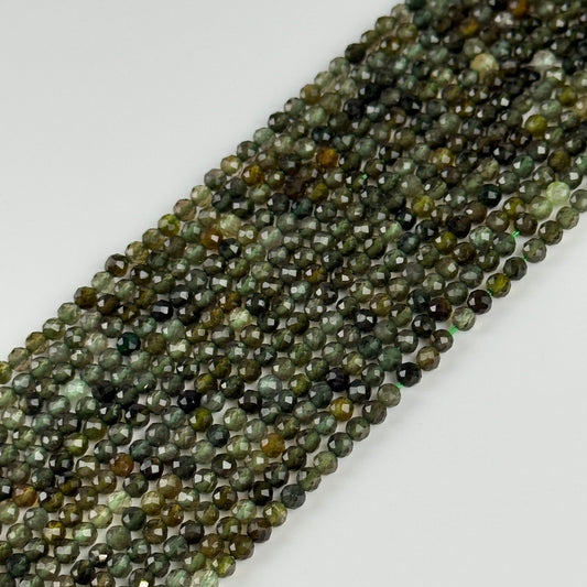 Green Tourmaline Beads - Faceted Round Beads