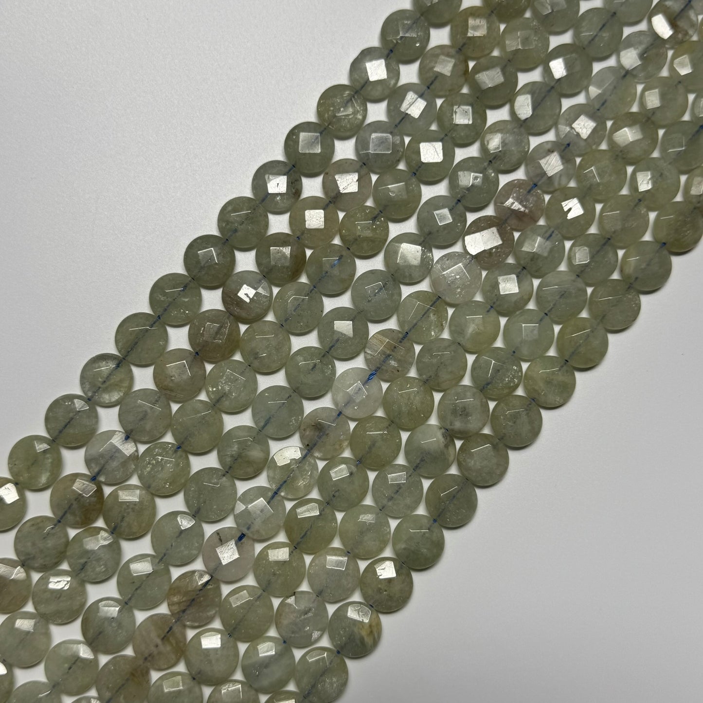 Aquamarine Green Faceted Smarties Beads - (AA Quality)