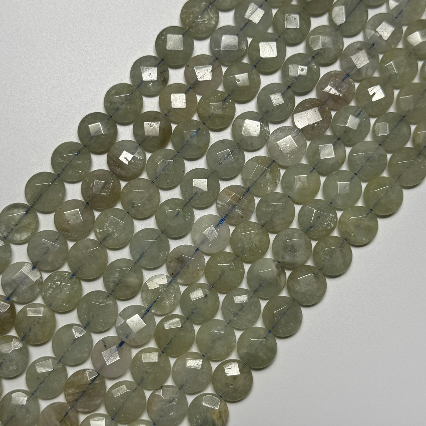 Aquamarine Green Faceted Smarties Beads - (AA Quality)