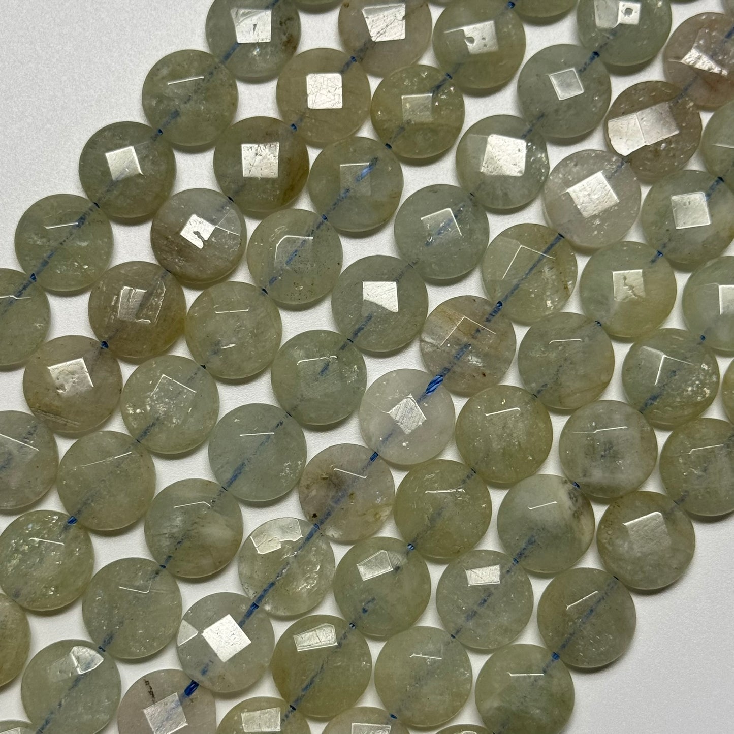 Aquamarine Green Faceted Smarties Beads - (AA Quality)