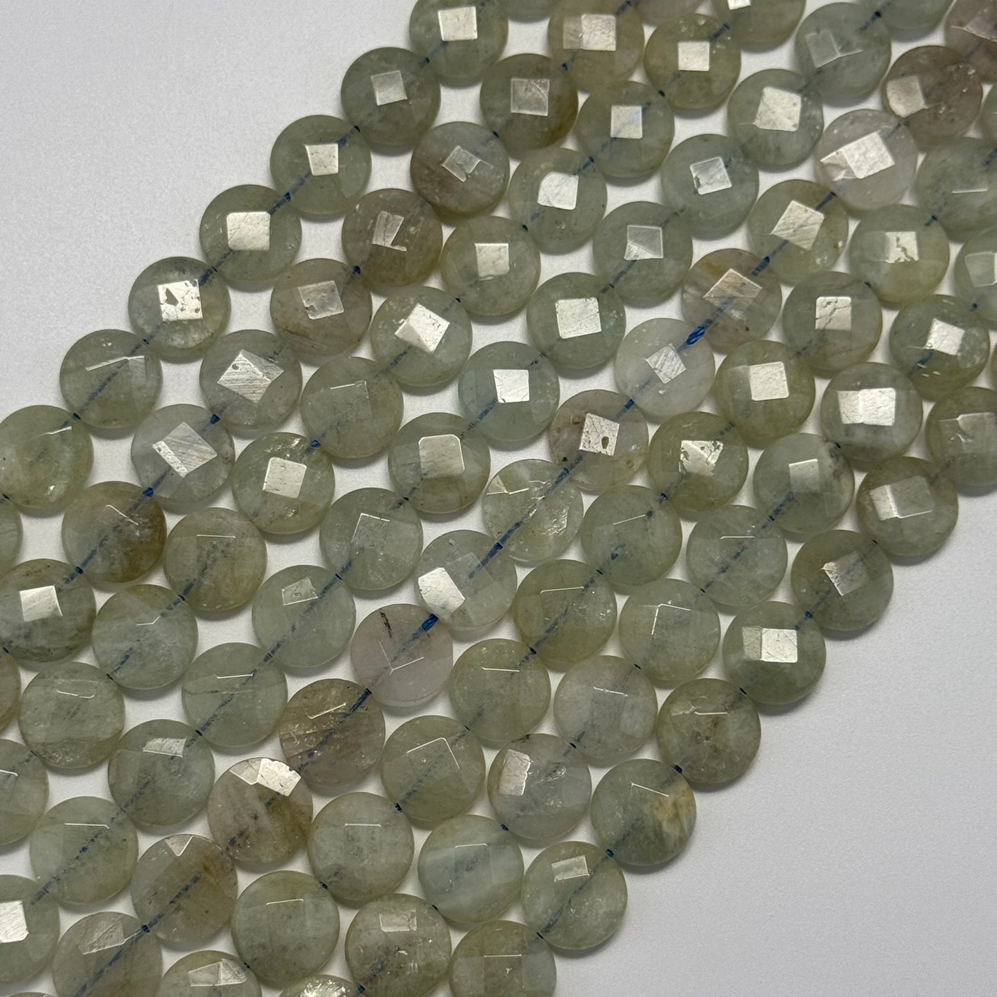 Aquamarine Green Faceted Smarties Beads - (AA Quality)