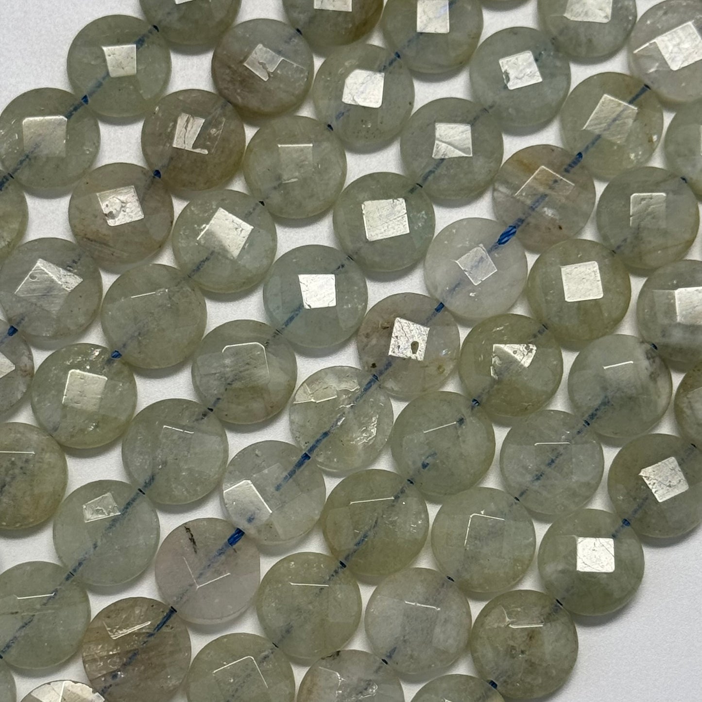 Aquamarine Green Faceted Smarties Beads - (AA Quality)