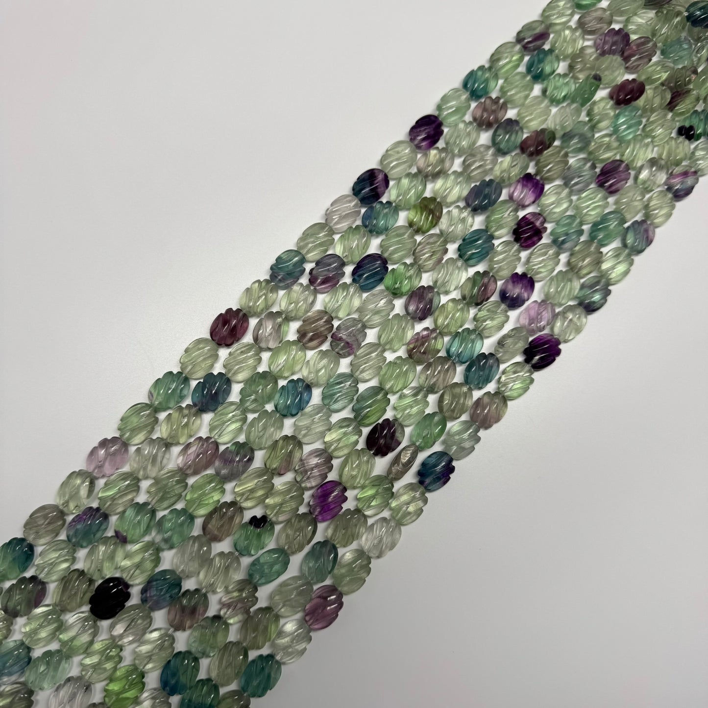 Twisted Carved Oval Shape Rainbow Fluorite Gemstone Beads
