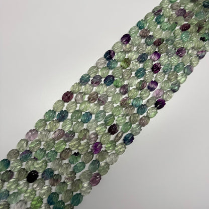 Twisted Carved Oval Shape Rainbow Fluorite Gemstone Beads
