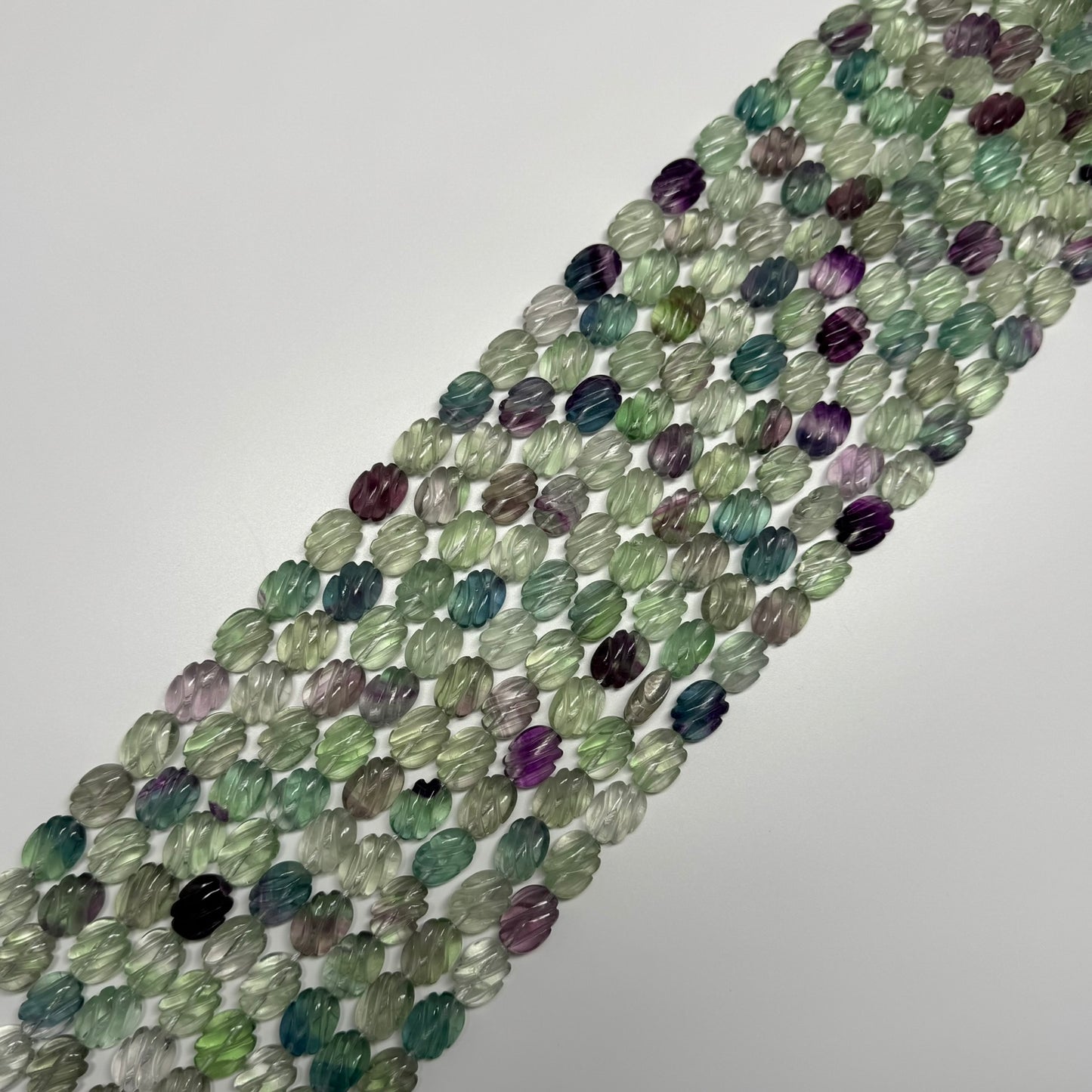 Twisted Carved Oval Shape Rainbow Fluorite Gemstone Beads