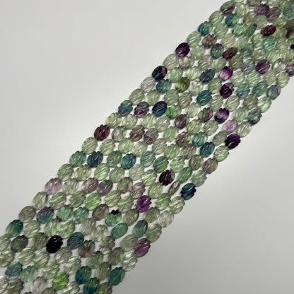 Twisted Carved Oval Shape Rainbow Fluorite Gemstone Beads