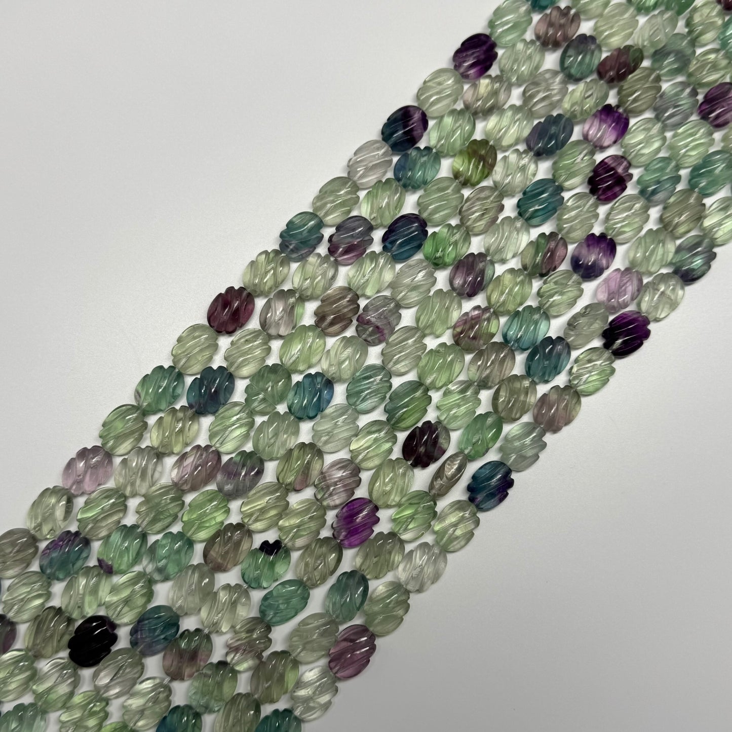 Twisted Carved Oval Shape Rainbow Fluorite Gemstone Beads