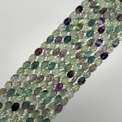 Twisted Carved Oval Shape Rainbow Fluorite Gemstone Beads