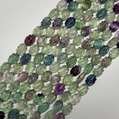 Twisted Carved Oval Shape Rainbow Fluorite Gemstone Beads