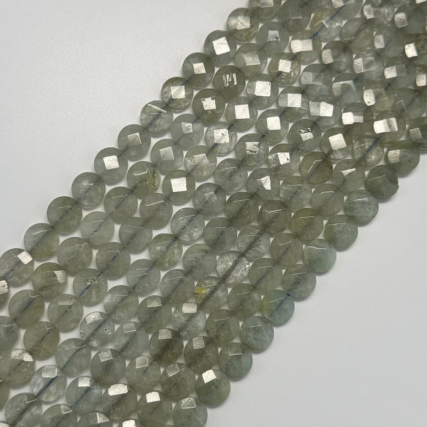 Aquamarine Green Faceted Smarties Beads - (AA Quality)