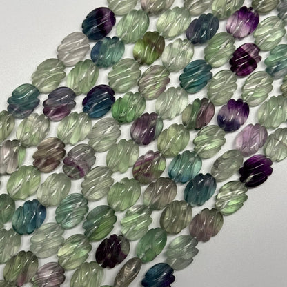 Twisted Carved Oval Shape Rainbow Fluorite Gemstone Beads