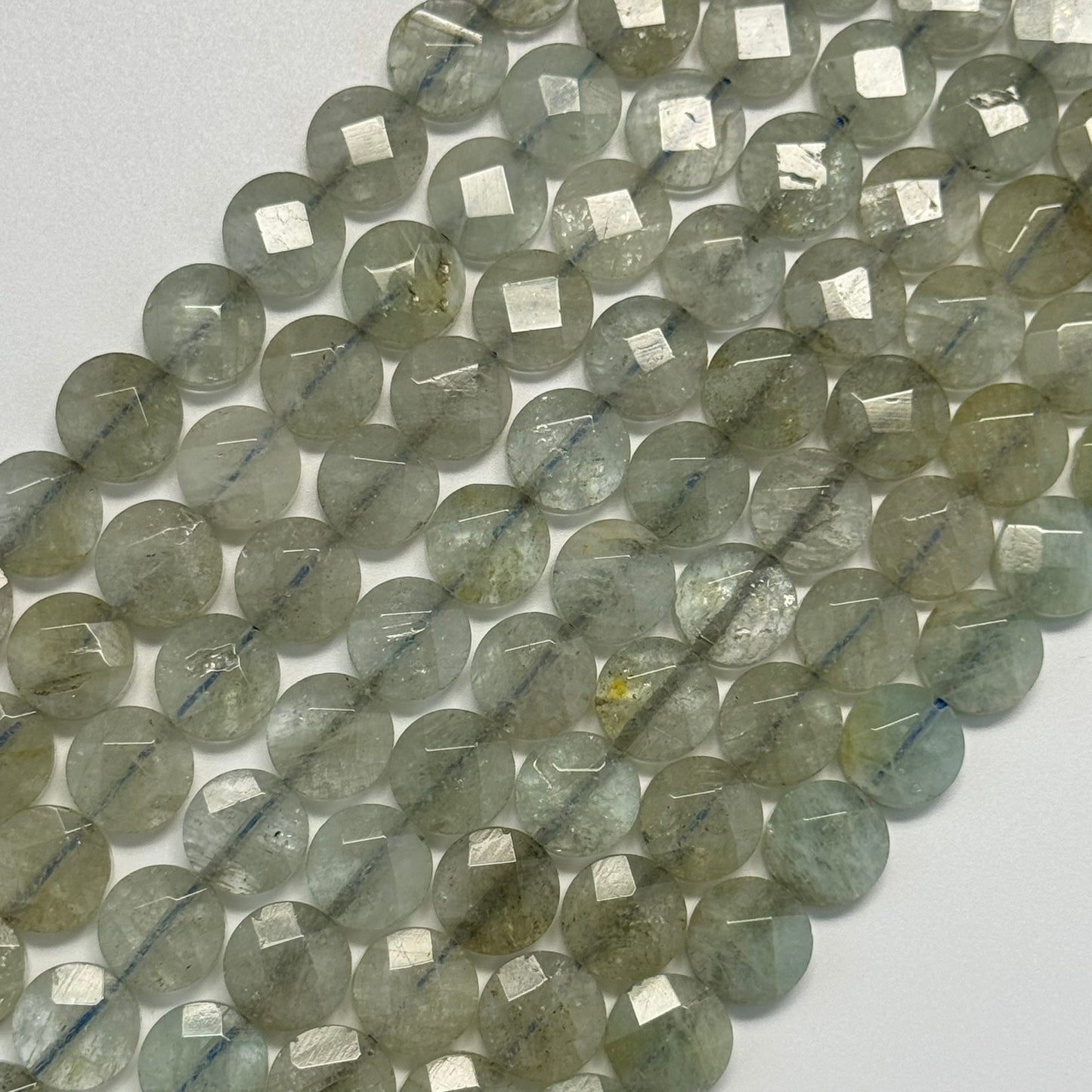 Aquamarine Green Faceted Smarties Beads - (AA Quality)