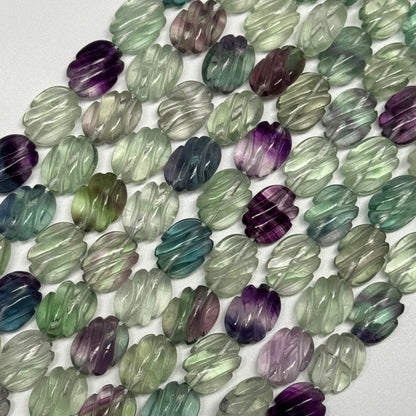 Twisted Carved Oval Shape Rainbow Fluorite Gemstone Beads