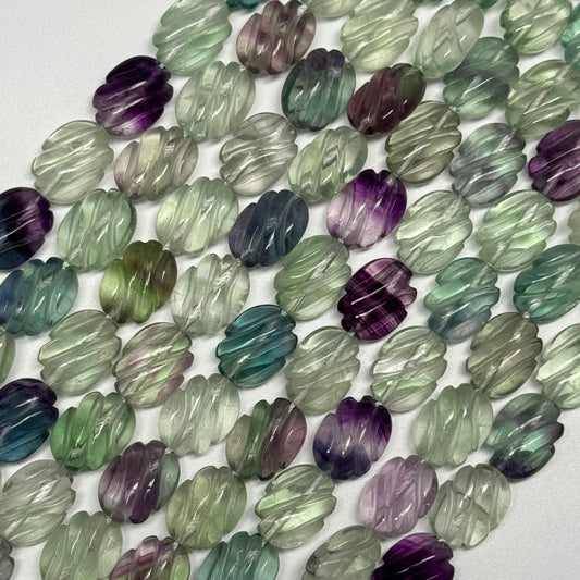 Twisted Carved Oval Shape Rainbow Fluorite Gemstone Beads