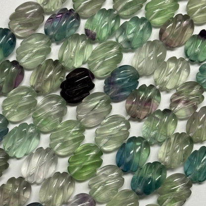 Twisted Carved Oval Shape Rainbow Fluorite Gemstone Beads