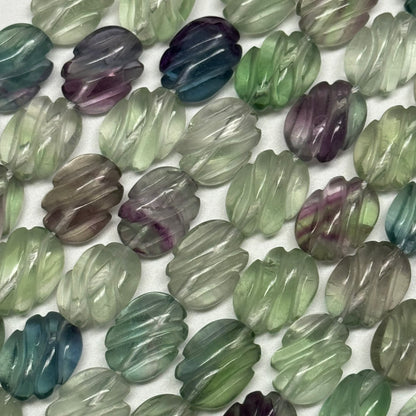 Twisted Carved Oval Shape Rainbow Fluorite Gemstone Beads