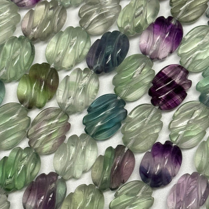 Twisted Carved Oval Shape Rainbow Fluorite Gemstone Beads