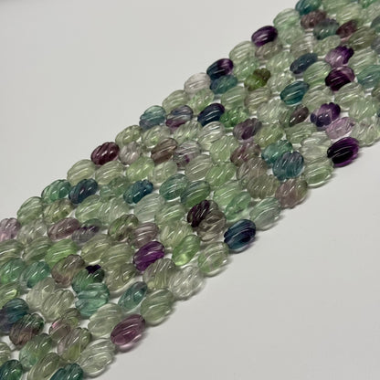 Twisted Carved Oval Shape Rainbow Fluorite Gemstone Beads