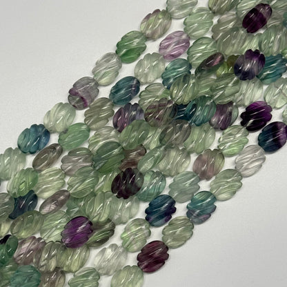 Twisted Carved Oval Shape Rainbow Fluorite Gemstone Beads