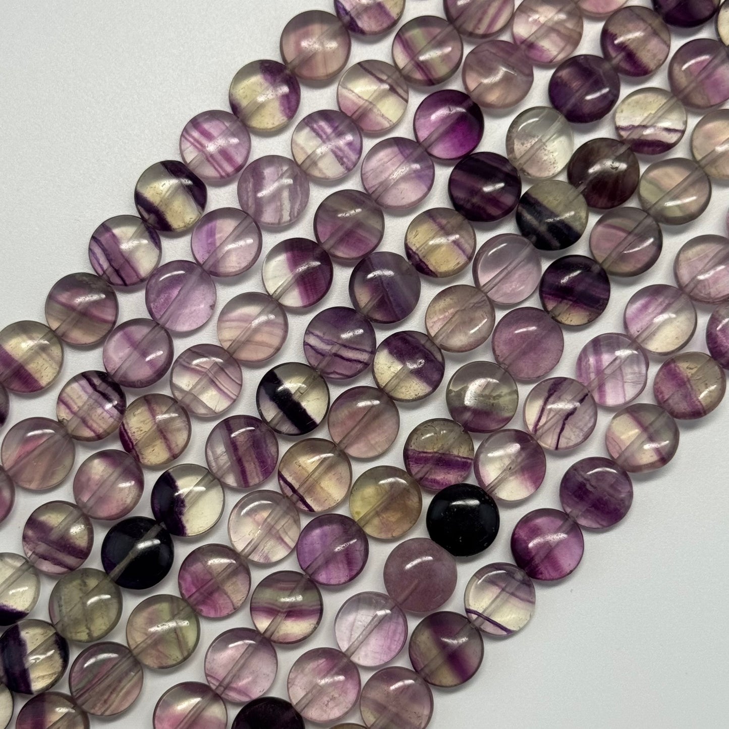 Rainbow Fluorite Polished Button Shape Gemstone Beads