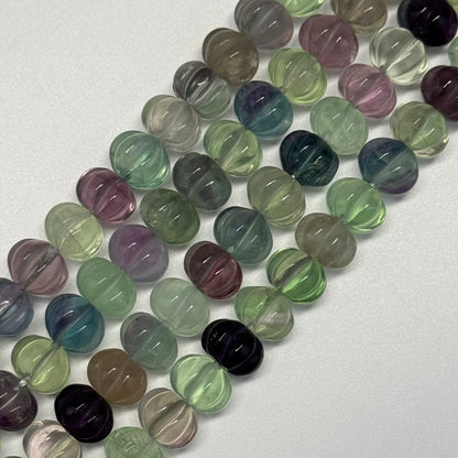 Rainbow Fluorite Carved Polished Pumpkin Shape Gemstone Beads