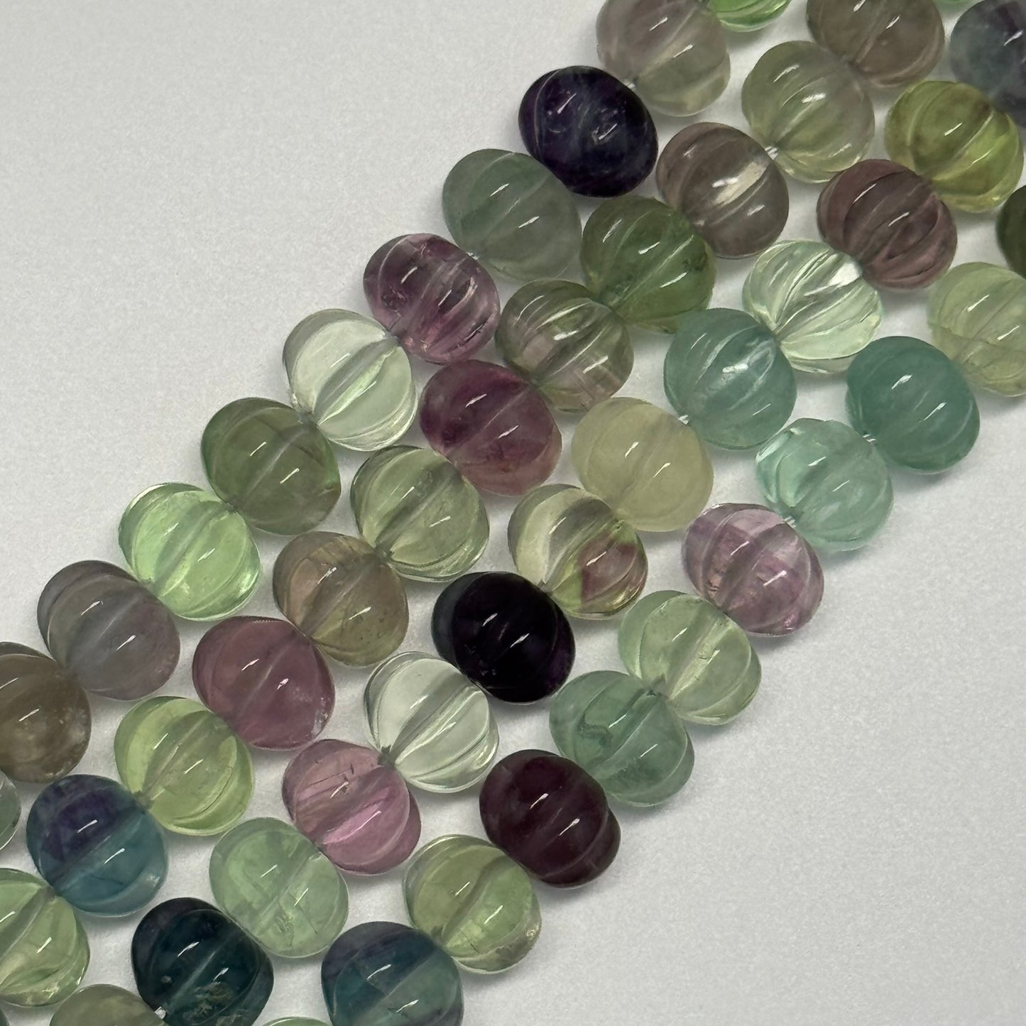 Rainbow Fluorite Carved Polished Pumpkin Shape Gemstone Beads