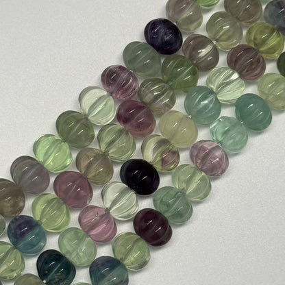 Rainbow Fluorite Carved Polished Pumpkin Shape Gemstone Beads