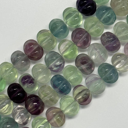 Rainbow Fluorite Carved Polished Pumpkin Shape Gemstone Beads