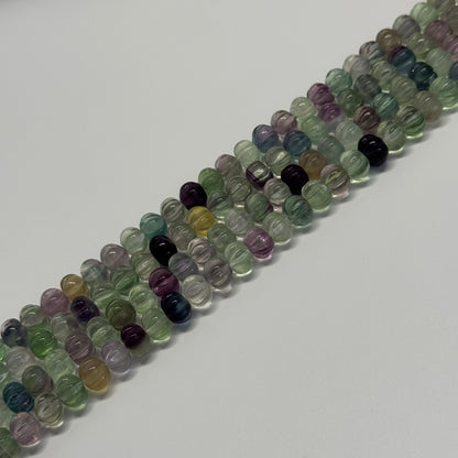 Rainbow Fluorite Carved Polished Pumpkin Shape Gemstone Beads