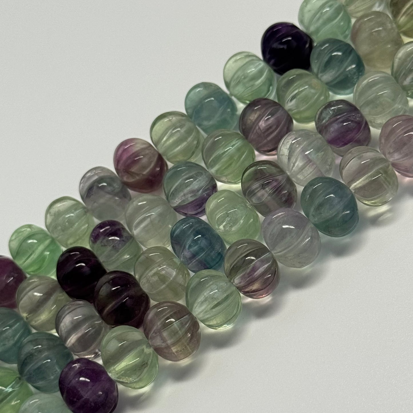 Rainbow Fluorite Carved Polished Pumpkin Shape Gemstone Beads