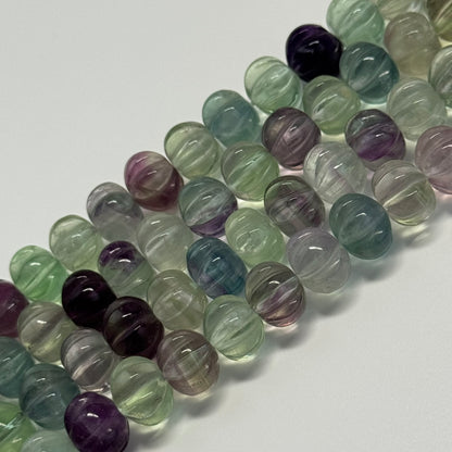Rainbow Fluorite Carved Polished Pumpkin Shape Gemstone Beads