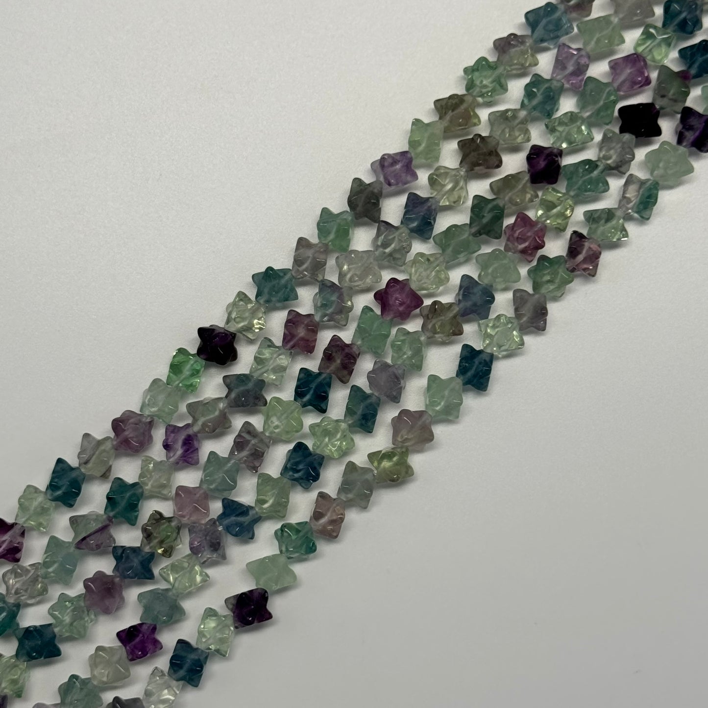Rainbow Fluorite Polished 3D star-shaped geometric (Merkaba) Gemsotne Beads